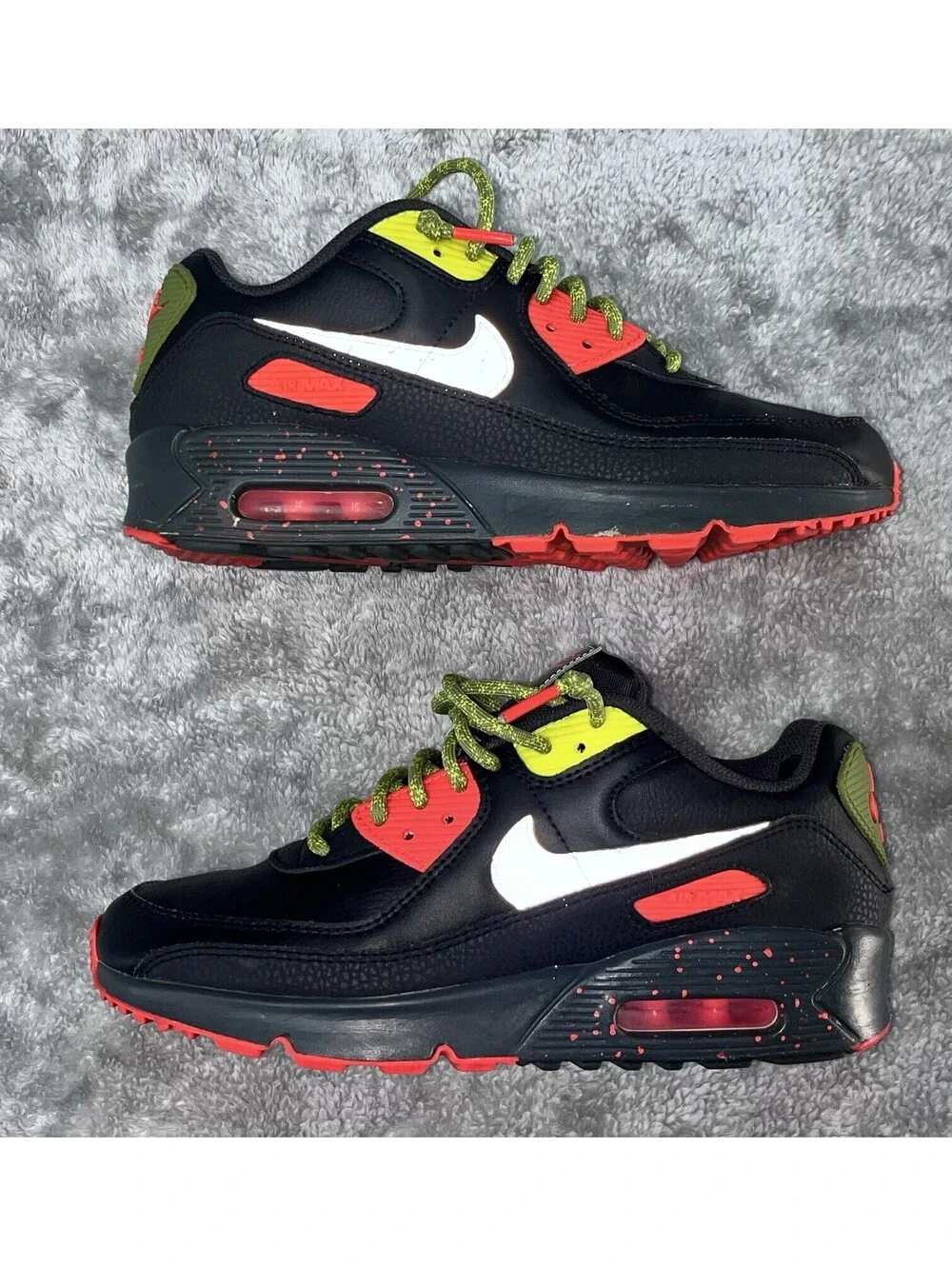 Nike Air Max 90 Kids PS Sz 6.5Y Black Green Silver Orange Low Top Sneakers